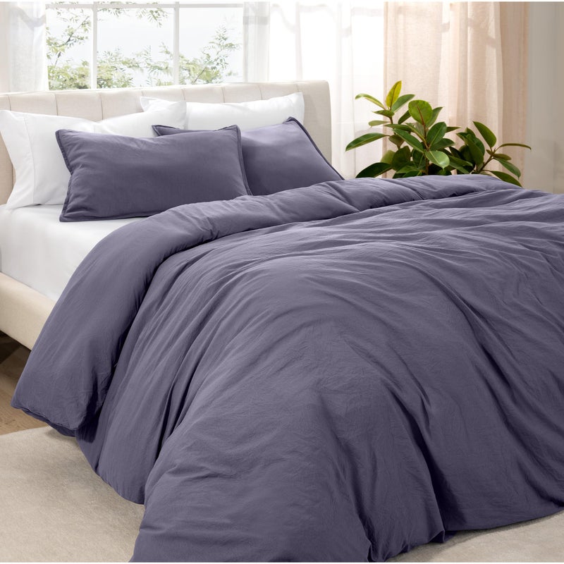 Bare Home Microfiber Duvet Cover Set - Ultra Soft Washed Microfiber - Oversized Queen Size - Linen-Like Look - Easy Care - Breathable Fabric - Our Softest Duvet Cover Set (Dusty Purple) - Image 1